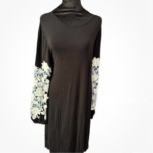 Design History Black Sheath Dress with Mock Neck and Bishop Sleeves